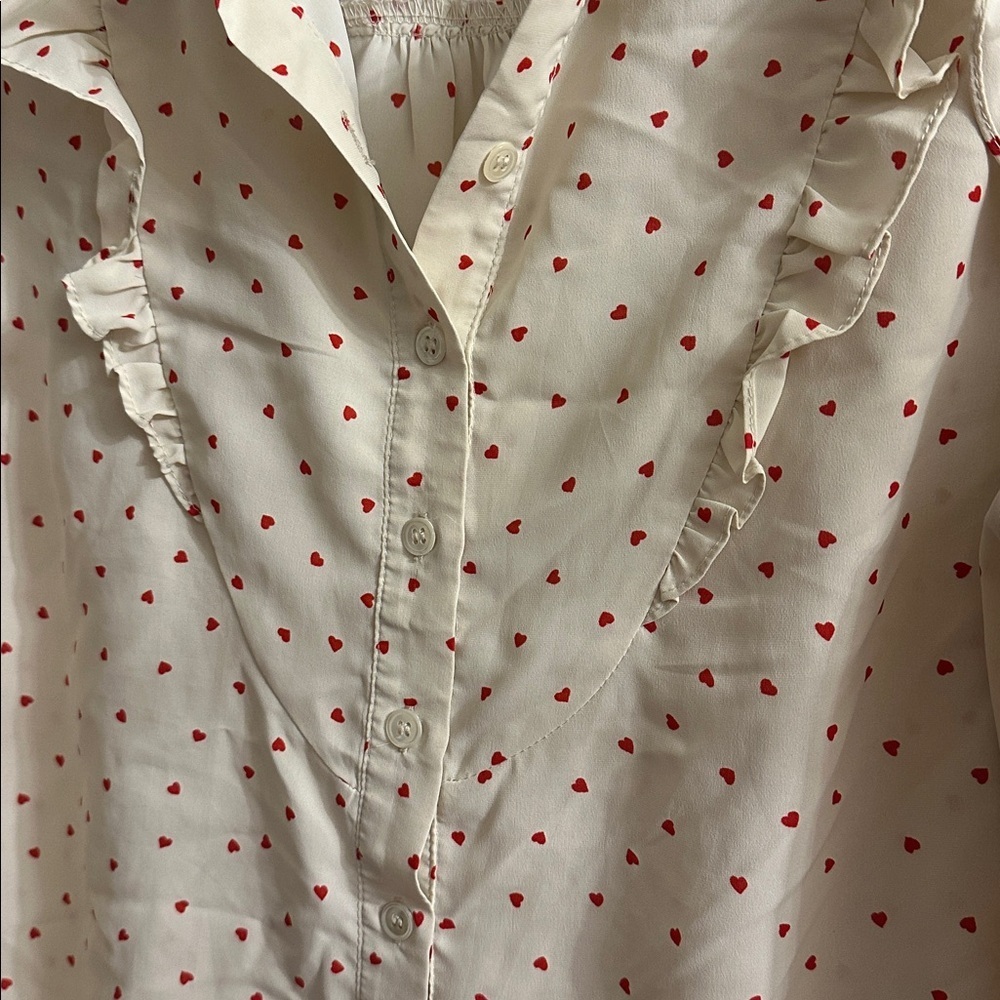 PINCH heart print ruffled long sleeve top cream/red valentines large - Picture 4 of 6